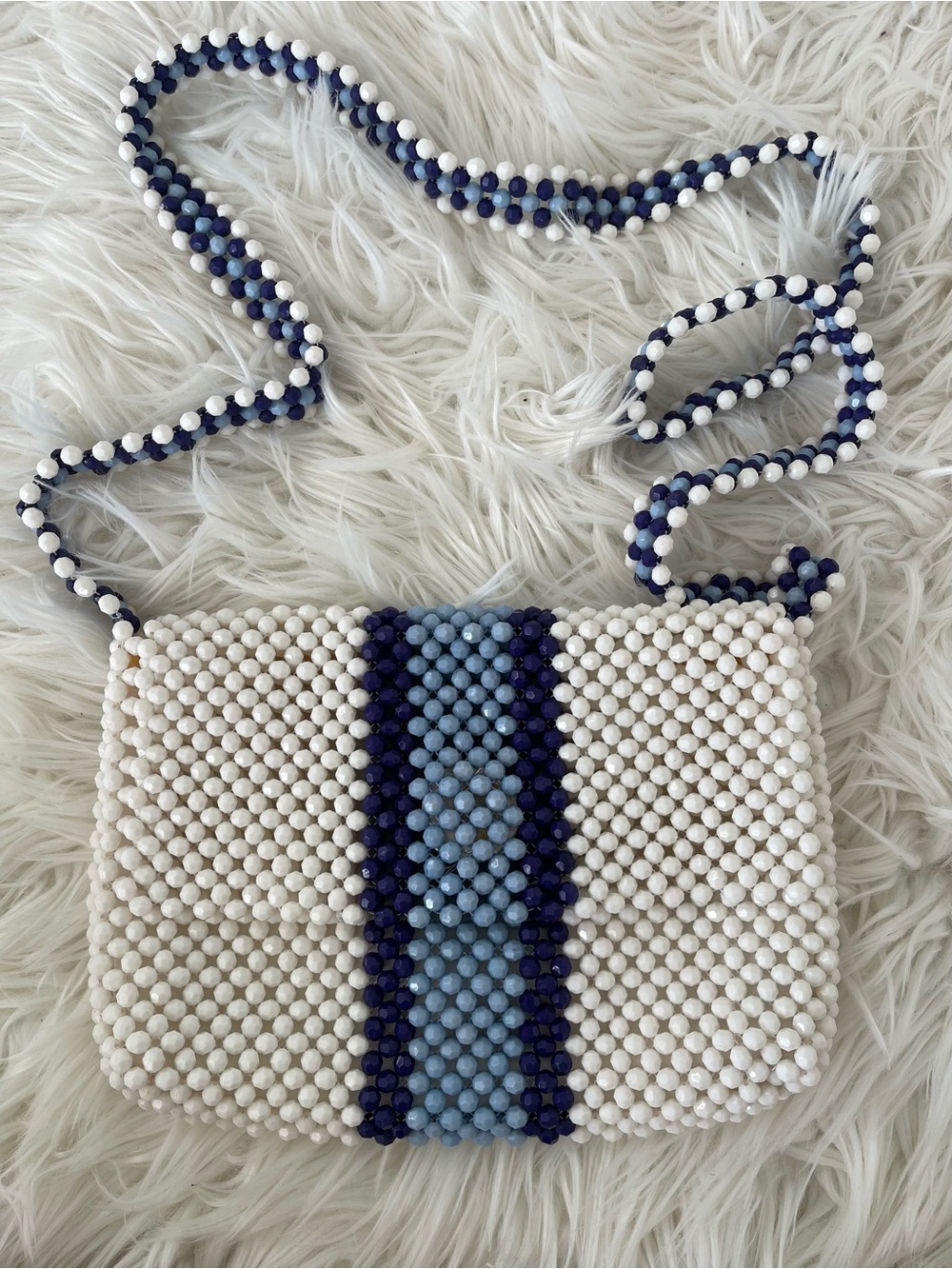 Isaac Mizrahi white and blue beaded crossbody bag